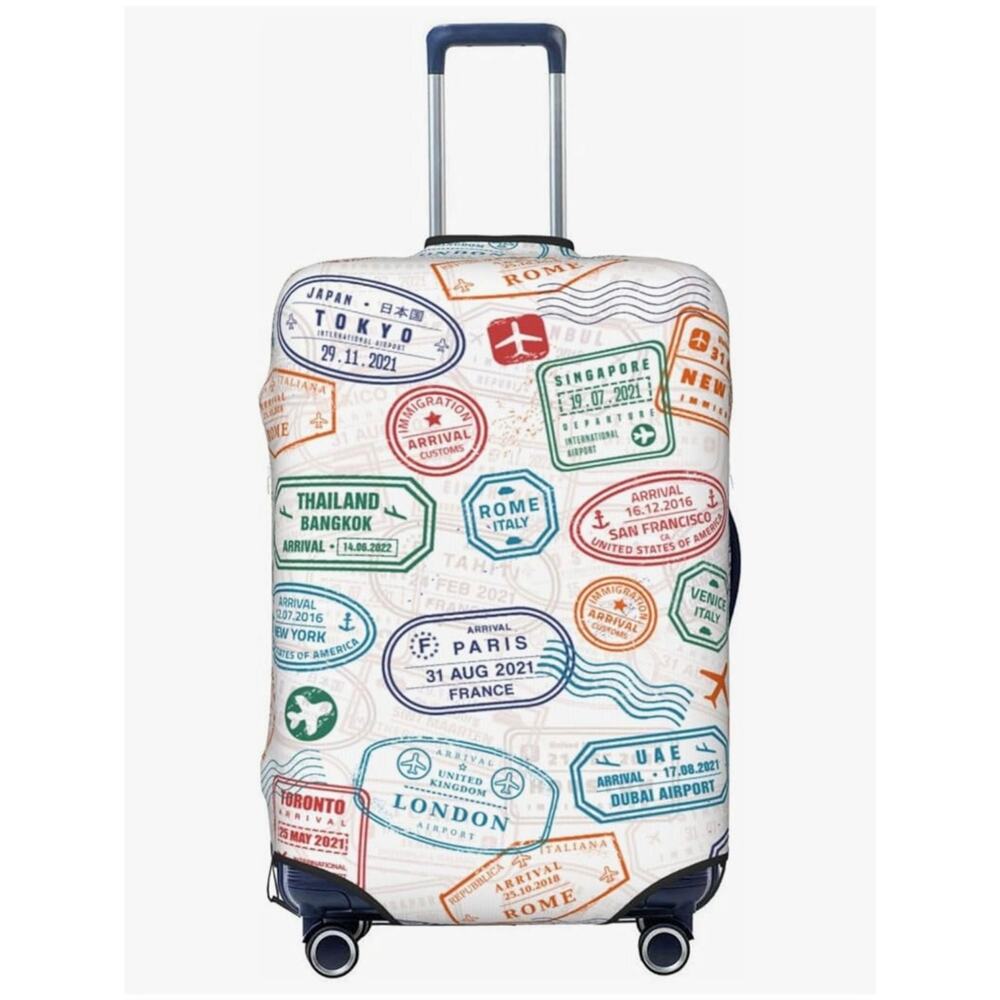Luggage Cover with World City Stamps & Airplane Pattern For Size XL